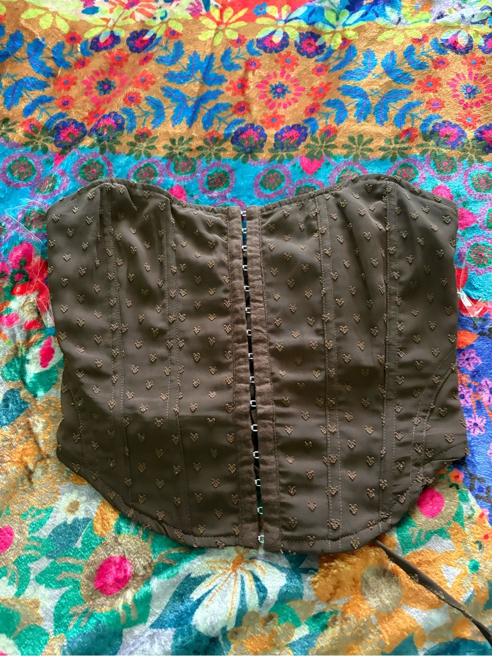 Kendall & Kylie Brown Embroidered Strapless Corset Top